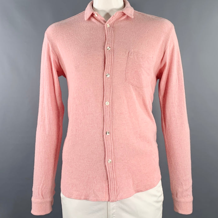 KAPITAL Size XL Pink Heather Textured Wool Button Up Long Sleeve Shirt