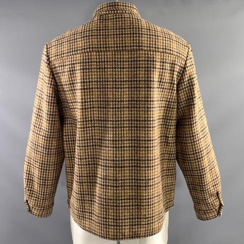 DE BONNE FACTURE Size XL Brown Beige Houndstooth Wool Button Up Jacket