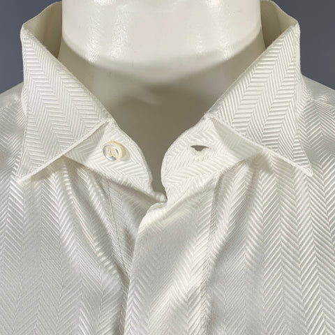 ETRO Size XXL White Herringbone Cotton Tuxedo Long Sleeve Shirt