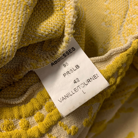 AZADEH Size L Yellow Viscose Blend Geometric Knee Length Dress