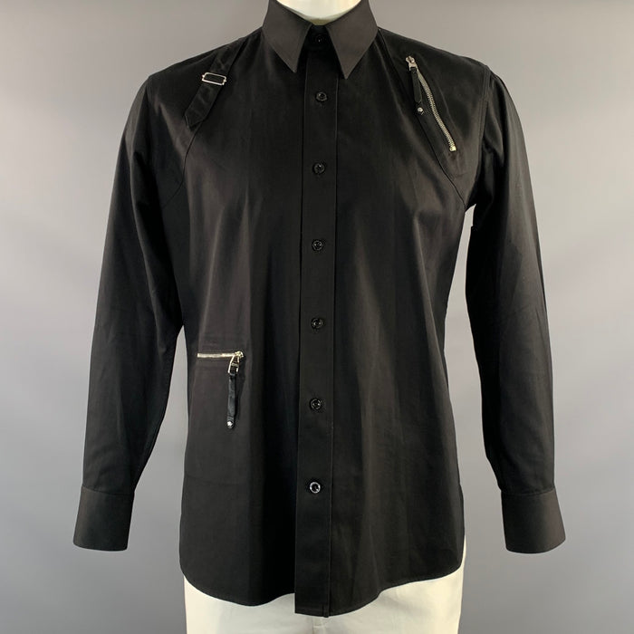 ALEXANDER MCQUEEN FW2020 Size L Black Cotton Button Up Long Sleeve Shirt