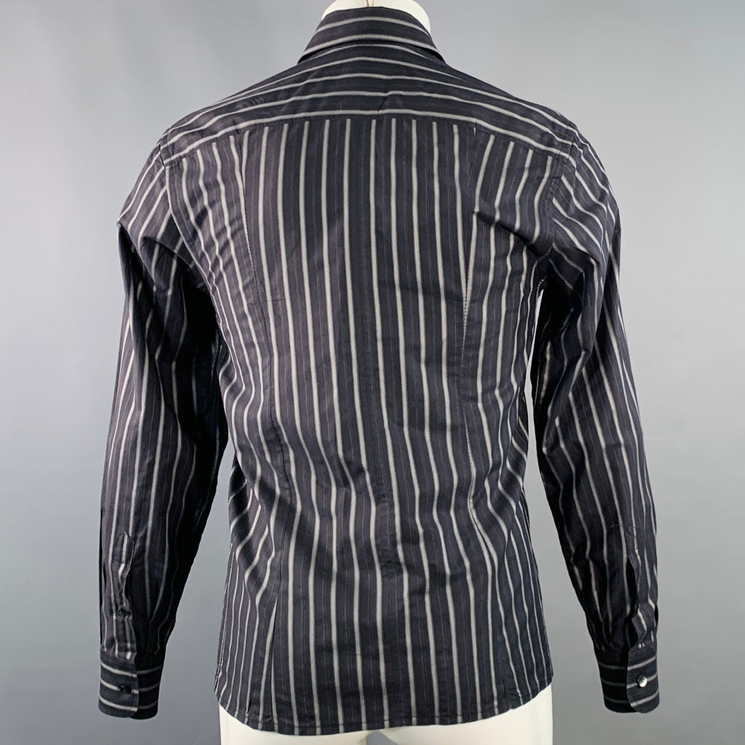 DOLCE & GABBANA Size S Black Grey Stripe Cotton Curved Cutaway Long Sleeve Shirt