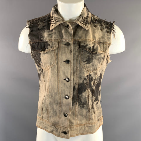 NO BRAND Size M Grey Beige Leopard Print Cotton Studded Vest