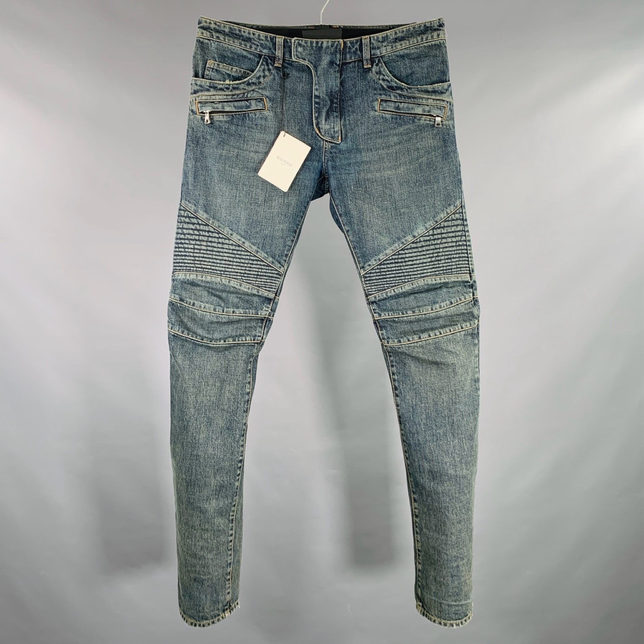 Balmain blue fashion biker jeans