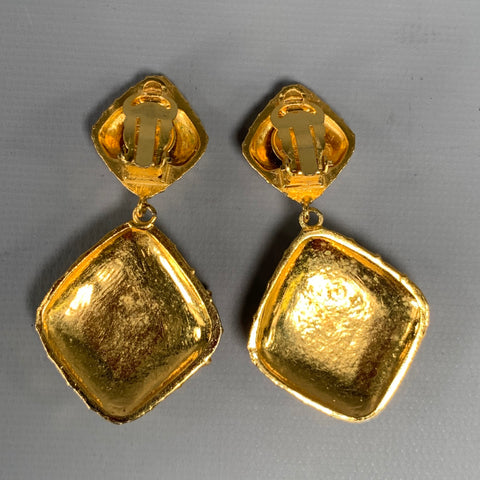 CHANEL Gold Tone Diamond Logo Clip-On Earrings