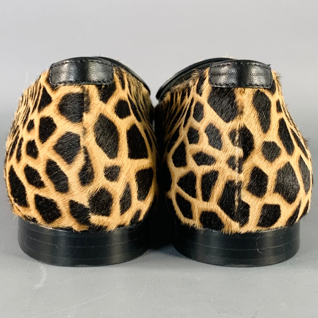 MANOLO BLAHNIK Size 11 Brown Black Pony Hair Giraffe Loafer Flats