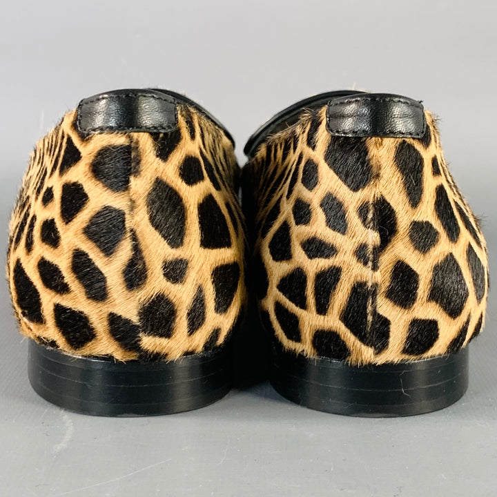 MANOLO BLAHNIK Size 11 Brown Black Pony Hair Giraffe Loafer Flats