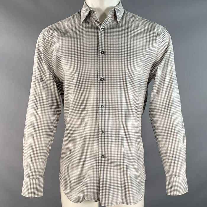 PS by PAUL SMITH Size S White Grey Checkered Cotton Long Sleeve Shirt