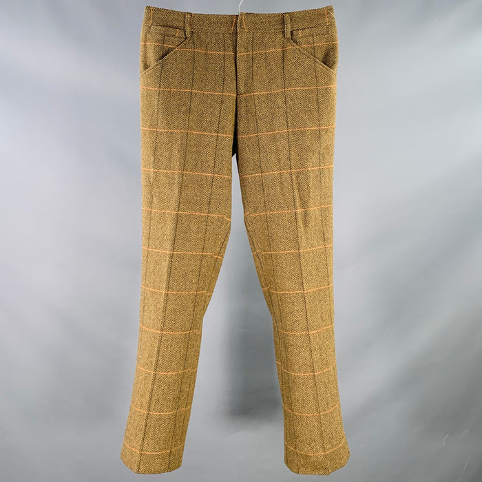 D&G by DOLCE & GABBANA Size 30 Tan Brown Herringbone Wool Zip Fly Dress Pants