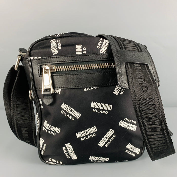 MOSCHINO Black White Logo Nylon Cross Body Bag