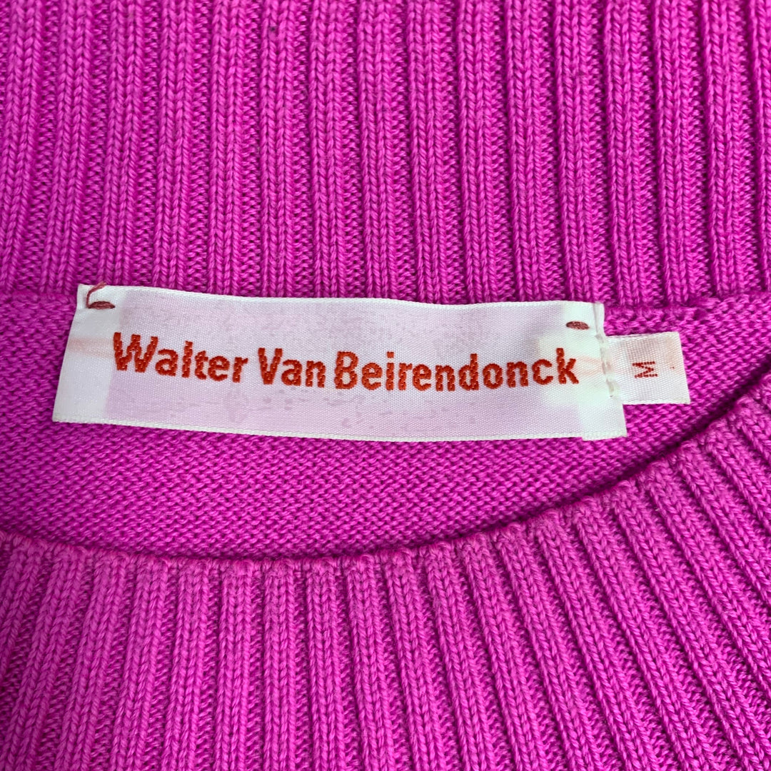 WALTER VAN BEIRENDONCK Size M Purple Orange Stripe Merino Wool Crew Neck Sweater