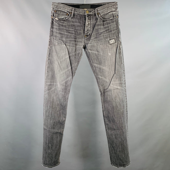 BURBERRY BRIT Size 33 Steadman Grey Twill Cotton Straight Slim Distressed Jeans