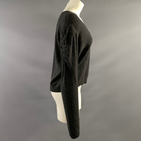 FRAME Size XL Grey Cashmere Ruched V Neck Pullover Womens