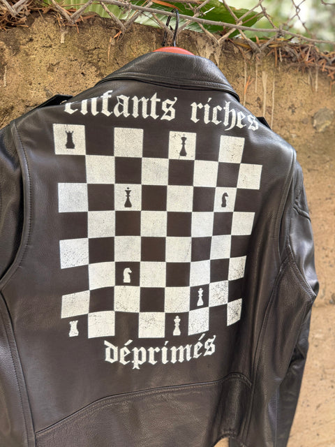 ENFANTS RICHES DEPRIMES ERD SS2017 L Black Graphic Leather Biker Jacket