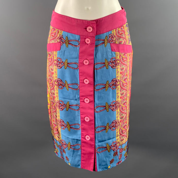 ETRO Size 6 Pink Blue Silk Cotton Paisley Knee-Length Skirt