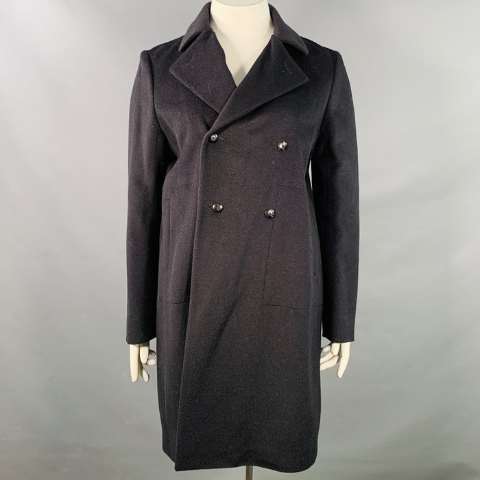JIL SANDER Size XL Black Virgin Wool Camel Double Breasted Coat