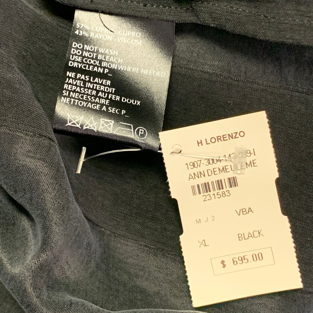 ANN DEMEULEMEESTER Size XL Warbler Black Stripe Cupro Blend Jacket