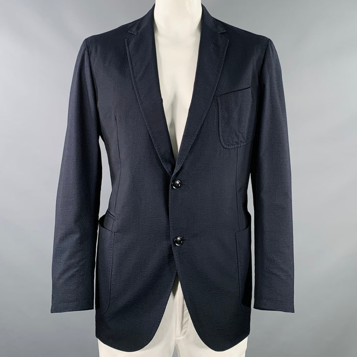 ERMENEGILDO ZEGNA Size 48 Navy Black Seersucker Silk Jacket