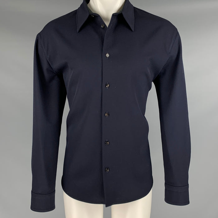 BOTTEGA VENETA Size M Navy Polyamide Button Up Long Sleeve Shirt