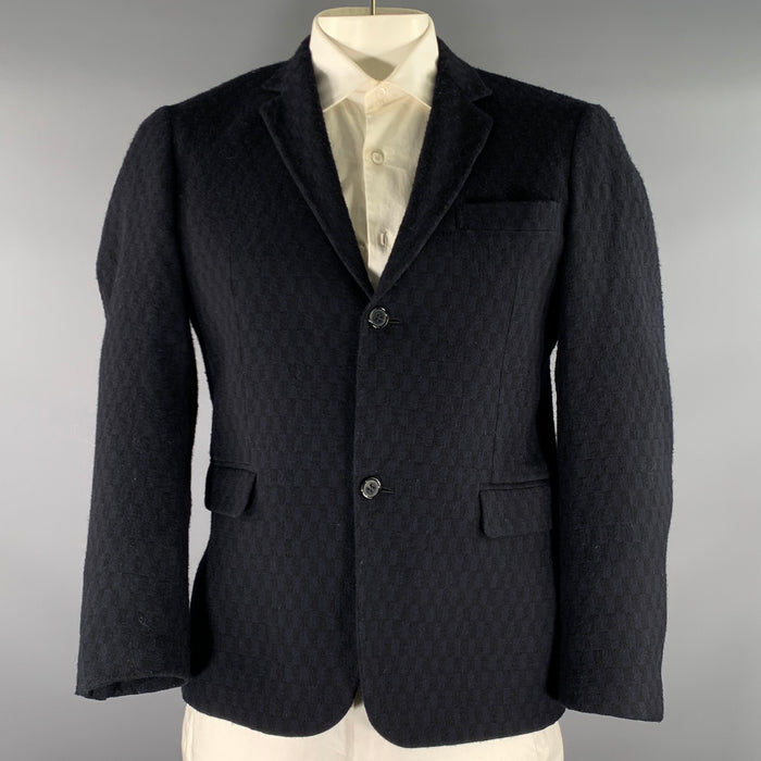 MARNI Chest Size 42 Navy Geometric Wool Notch Lapel Sport Coat