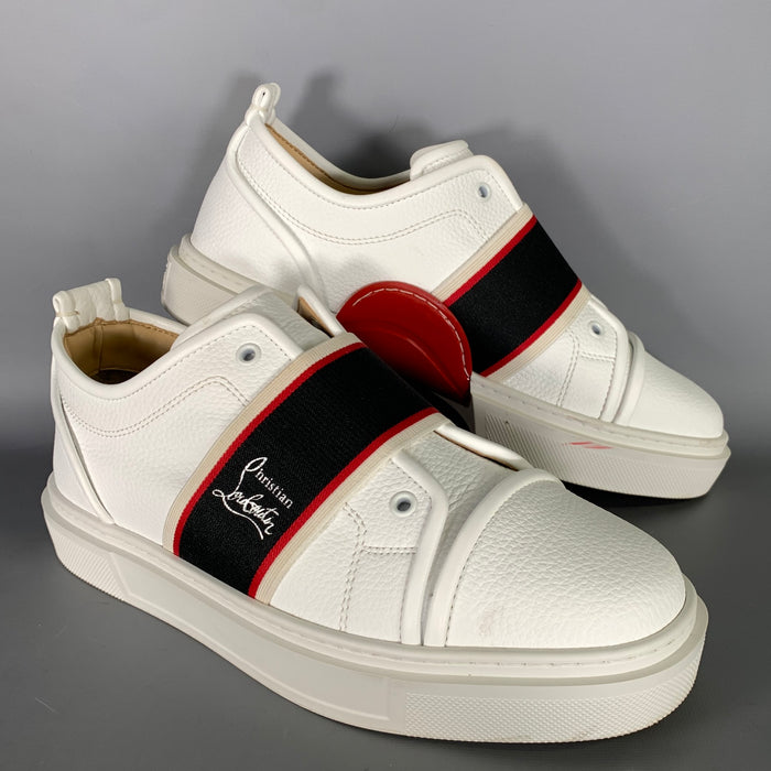 CHRISTIAN LOUBOUTIN Size 10 White Navy & Red Leather Low Top Sneakers