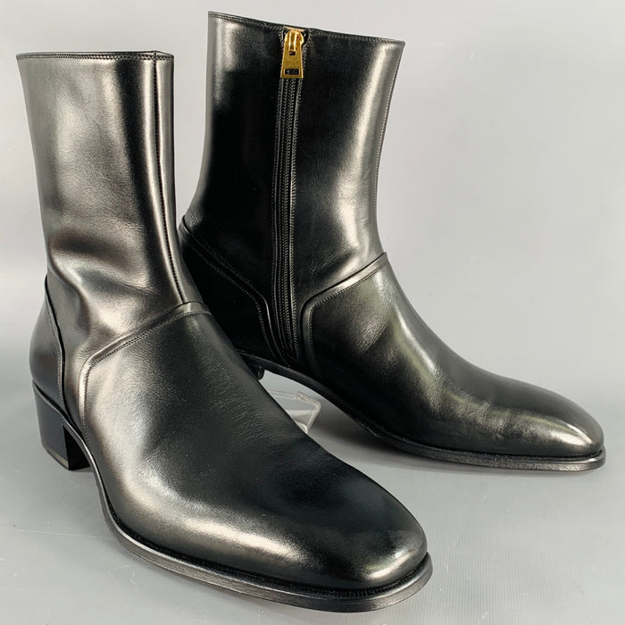 TOM FORD Size 10 Black Leather Side Zipper Boots