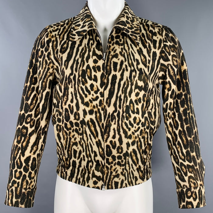 DRIES VAN NOTEN SS20 Size 34 Tan Black Animal Print Wool Zip Up Jacket