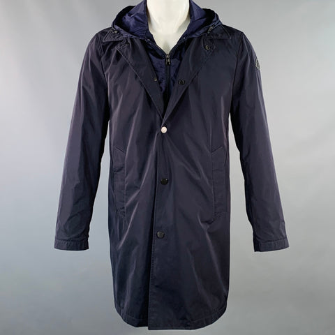 MONCLER 2016 Size M Reynaud Black Navy Polyamide Zip Snaps Coat