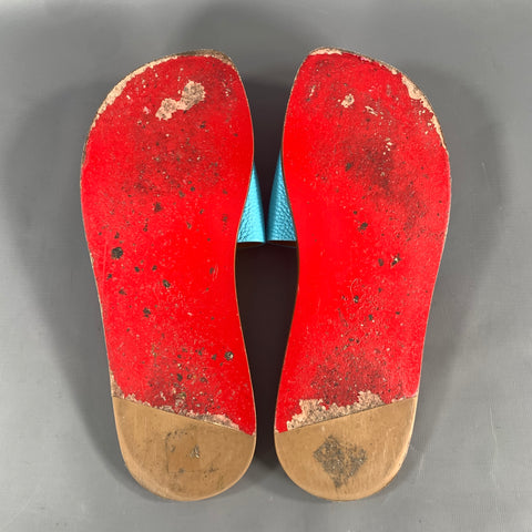 CHRISTIAN LOUBOUTIN Size 10 Blue Tan Monogram Leather Slide Sandals