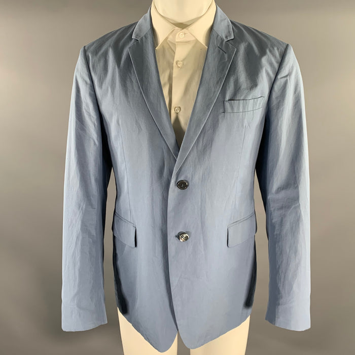 PRADA Chest Size 40 Blue Light Blue Solid Notch Lapel Sport Coat