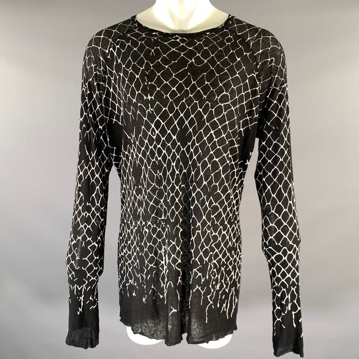 HAIDER ACKERMANN Size S Black White Print Raglan Pullover
