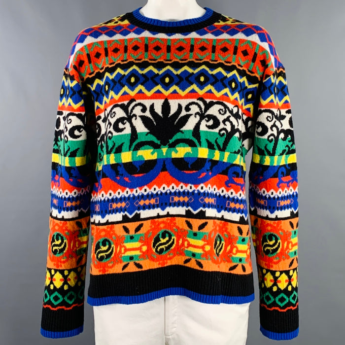 MOSCHINO COUTURE Size 42 Multi Color Stripe Virgin Wool Crew Neck Sweater