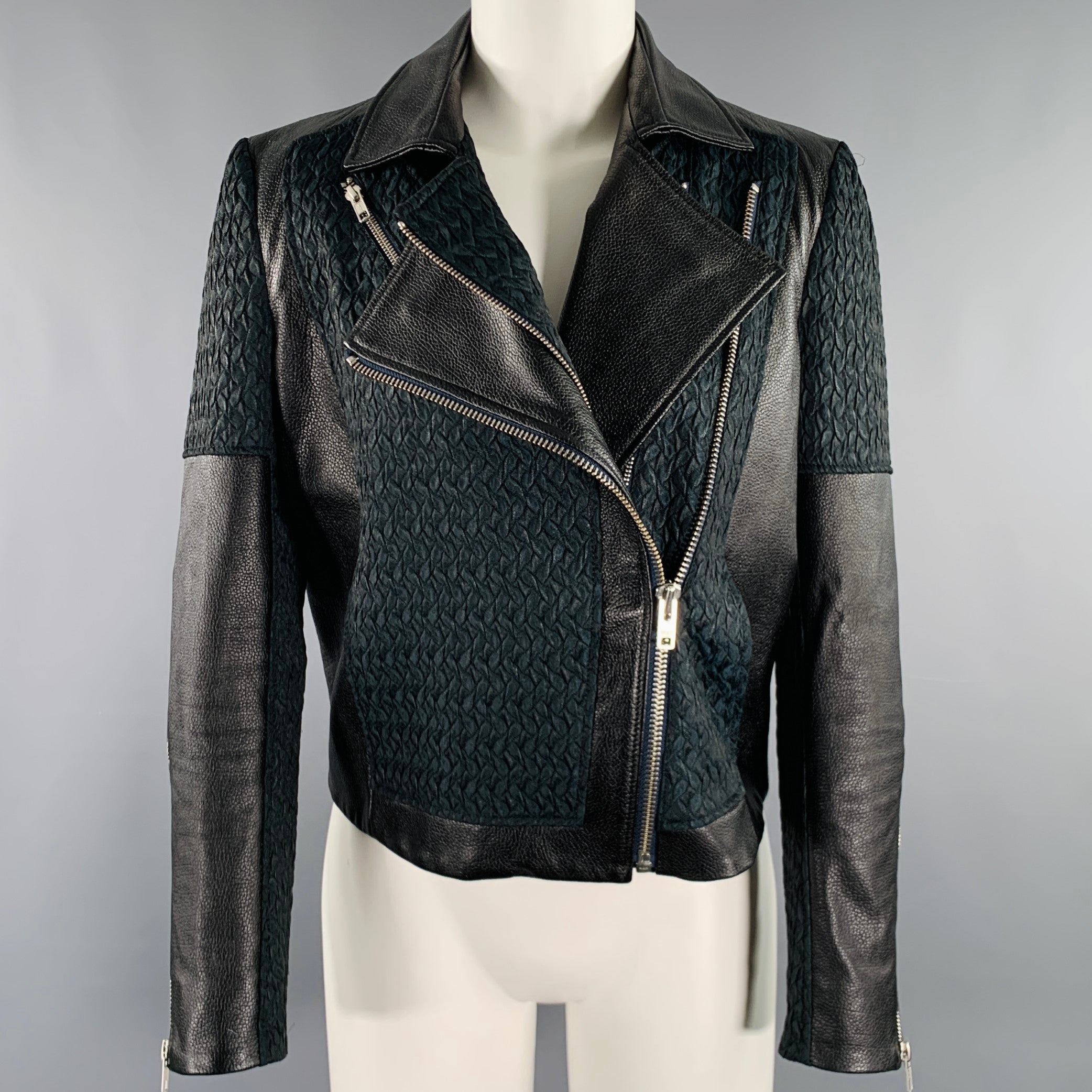 HELMUT LANG Size M Black Dark Green Polyester Blend Lambskin