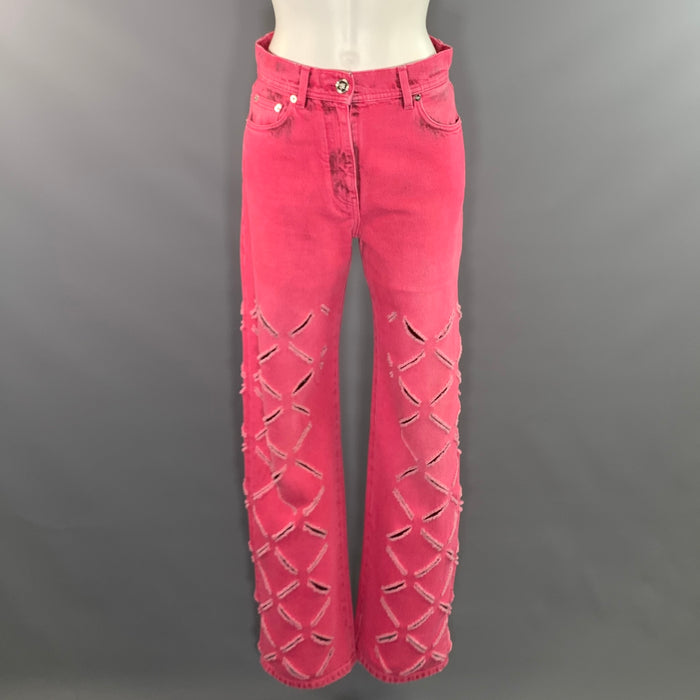 VERSACE Pre FW2023 Size 25 Pink Cotton Wide Leg Jeans