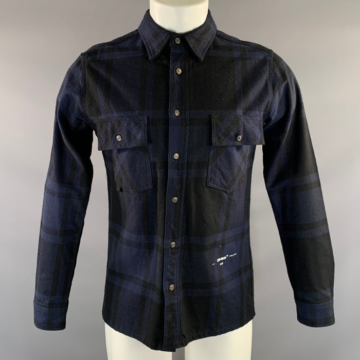 OFF WHITE SS2019 Size XS Blue Black Plaid Cotton Blend Button Up Long Sleeve Shirt