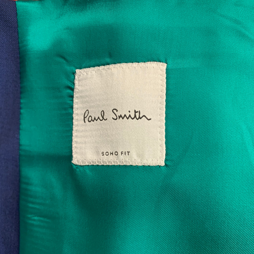 PAUL SMITH Size 44 Blue Wool Mohair Notch Lapel Sport Coat