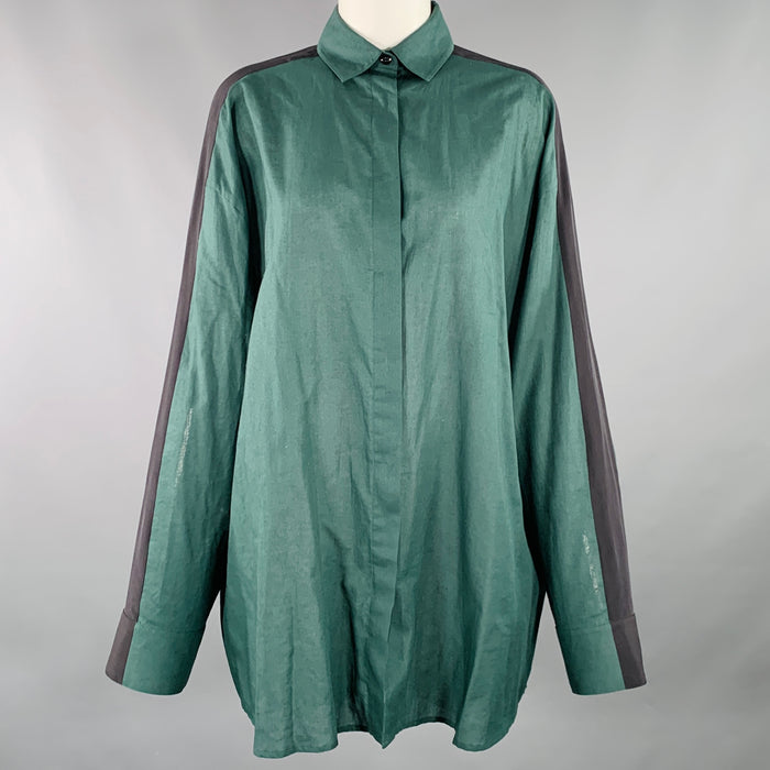 HAIDER ACKERMANN Size 4 Green Black Cotton Oversized Shirt
