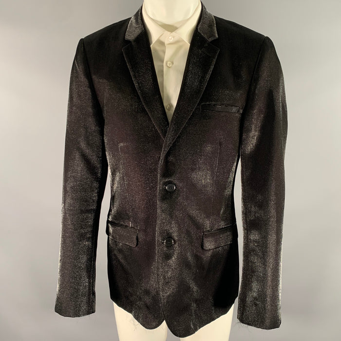 CALVIN KLEIN Size 40 Black Shimmer Viscose Blend Notch Lapel Sport Coat