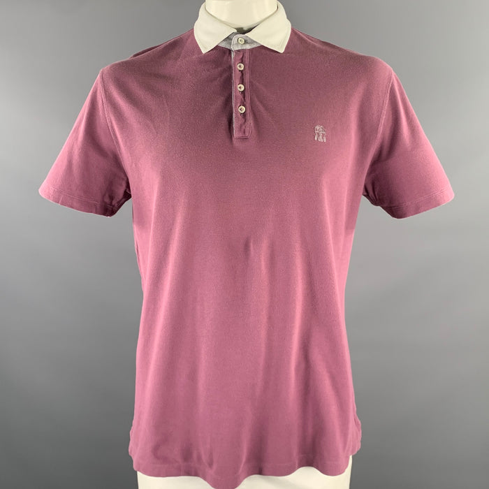 BRUNELLO CUCINELLI Size L Purple White Color Block Cotton Polo