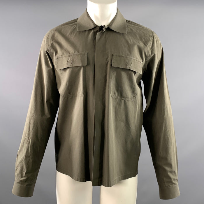 BOTTEGA VENETA Size M Green Olive Solid Cotton Dagger Long Sleeve Shirt