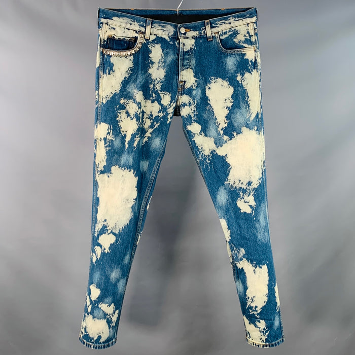 GUCCI Cruise 2017 Size 36 Indigo White Bleached Denim Studded Button Fly Jeans