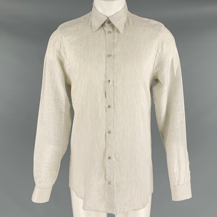 DOLCE & GABBANA Size M White Beige Stripe Linen Cotton Long Sleeve Shirt