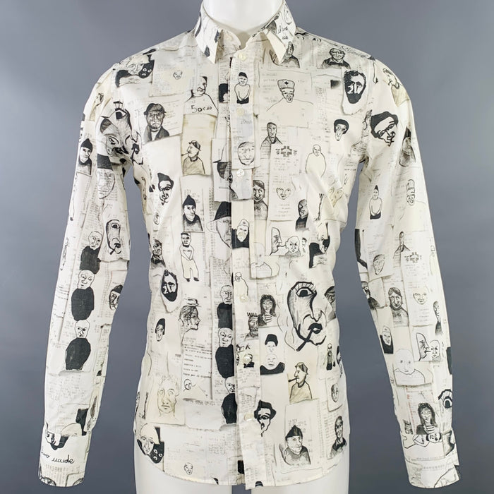 DOLCE & GABBANA Size S White Black Figures Cotton Button Up Long Sleeve Shirt