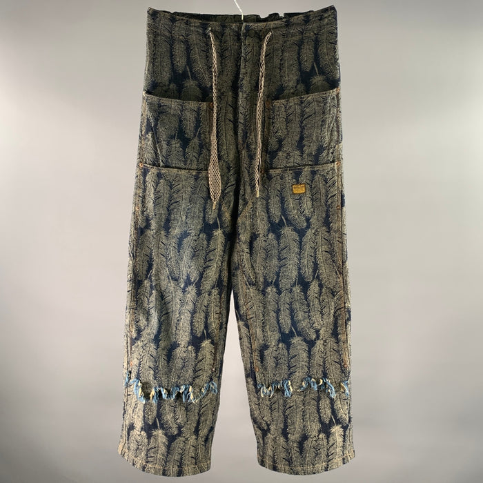 KAPITAL Size M Navy Grey Feathers Cotton Relaxed Jeans