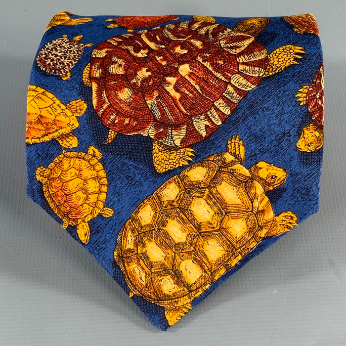 YVES SAINT LAURENT Navy Brown Tortoise Silk Tie