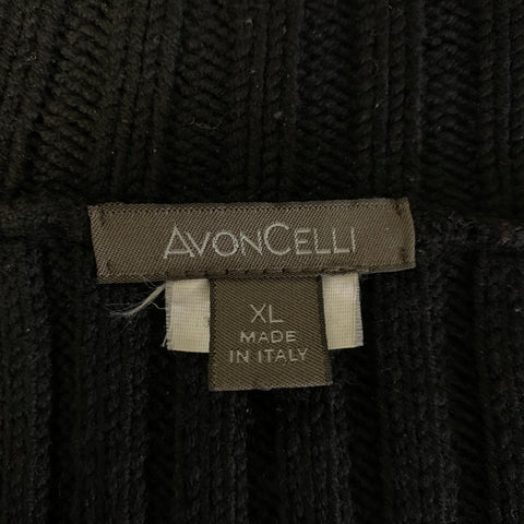 AVON CELLI Size XL Black Ribbed Merino Wool Button Up Cardigan