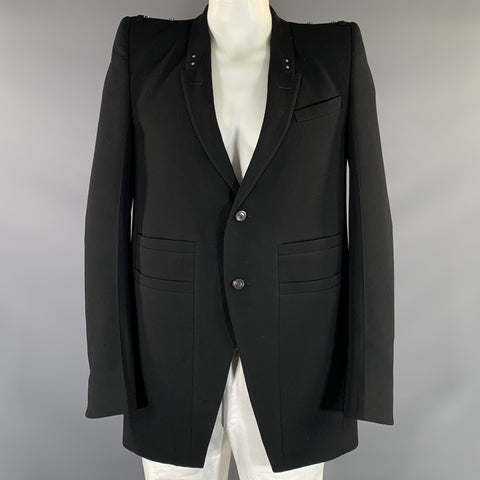 RICK OWENS S/S2020 Size 42 Black Wool & Viscose Blend Peak Lapel Jacket