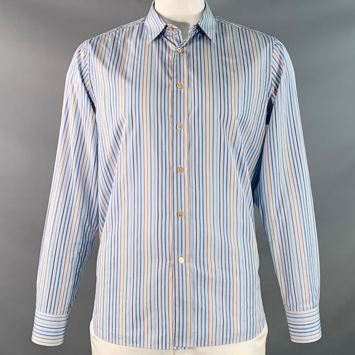 PAUL SMITH Size XL Blue Multi Color Stripe Cotton Long Sleeve Shirt