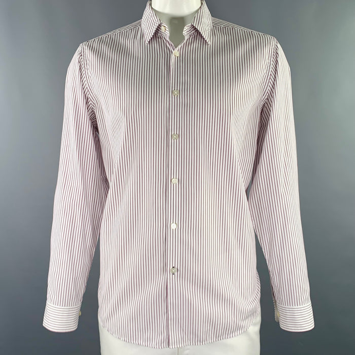 HUGO BOSS Size XL White Purple Stripe Cotton Long Sleeve Shirt