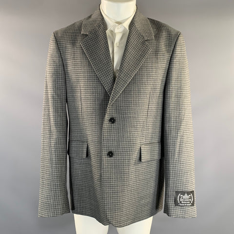 MSGM Chest Size 38 Grey Black Window Pane Wool Notch Lapel Sport Coat